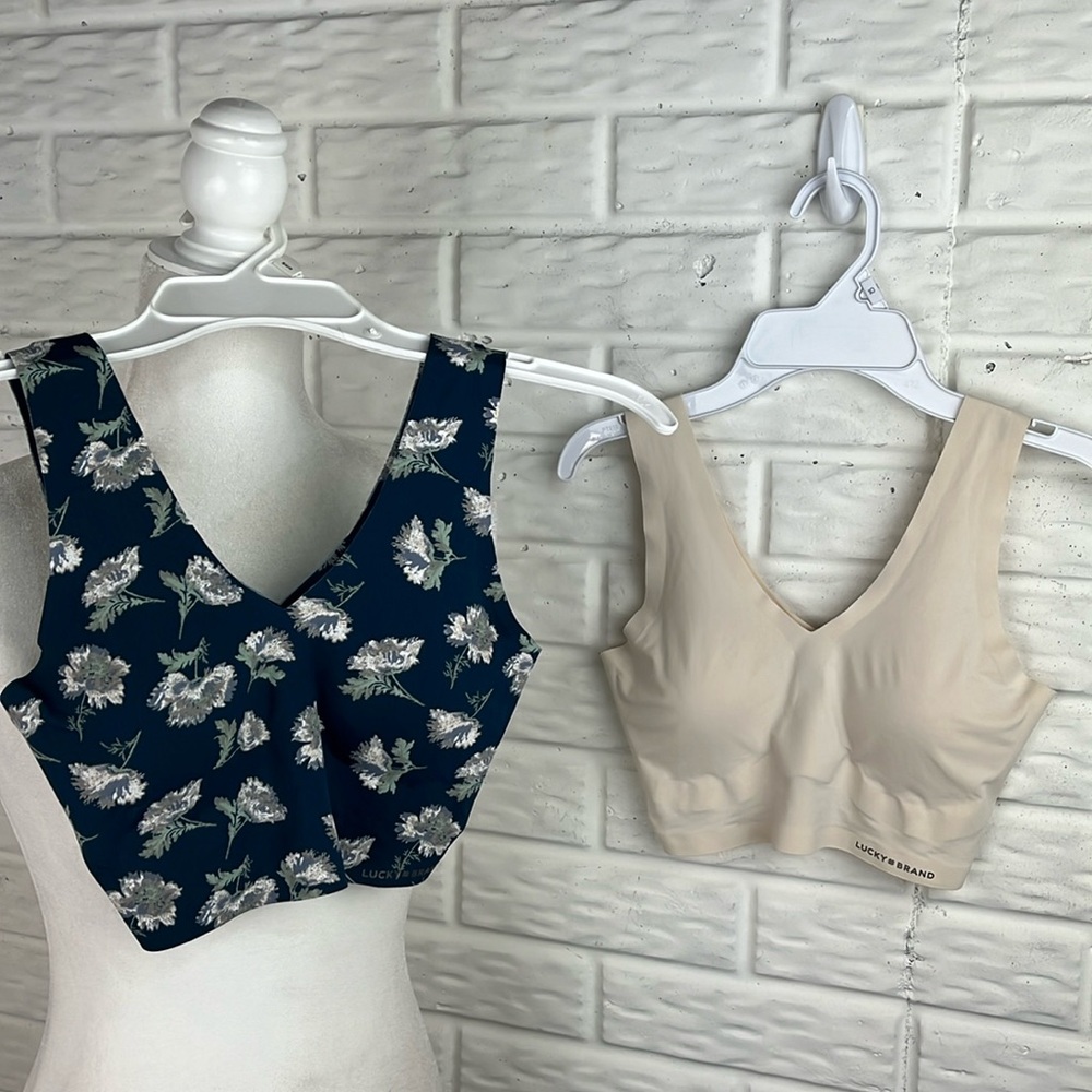LUCKY BRAND BRALETTES SET OF 2 FLORAL AND OFF WHITE SEEMLESS SIZE SMALL NWOT